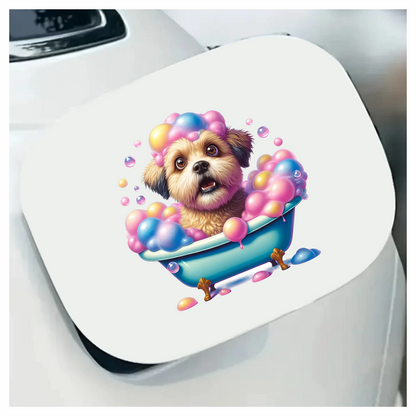 Brown Dog Bubble Bath Blue Tub Vinyl Sticker Decal