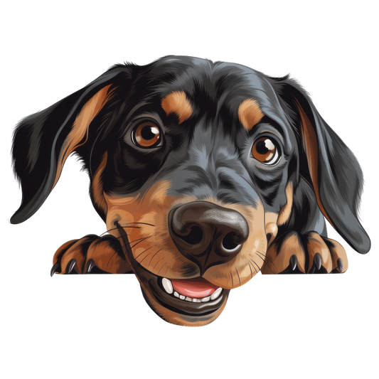 Black Brown Dog Dachshund Happy Face Vinyl Sticker Decal