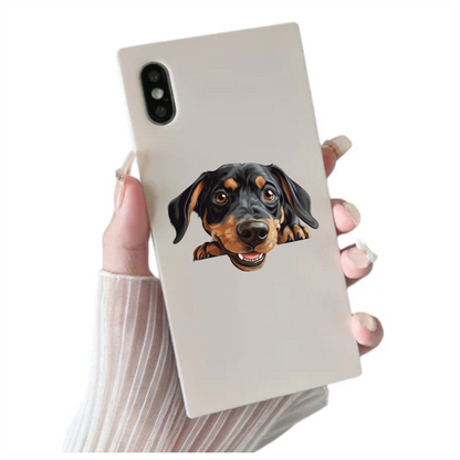 Black Brown Dog Dachshund Happy Face Vinyl Sticker Decal