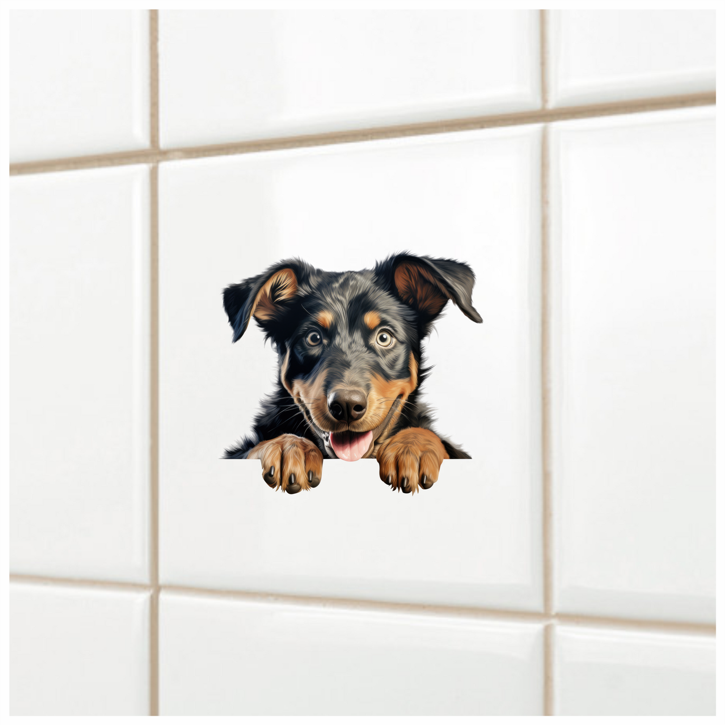 Black Brown Dog Puppy Happy Vinyl Sticker Decal
