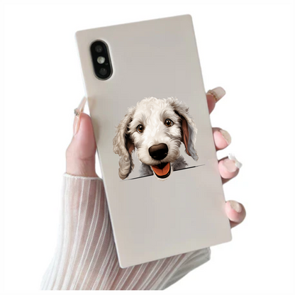 White Dog Poodle Happy Face Vinyl Sticker Decal
