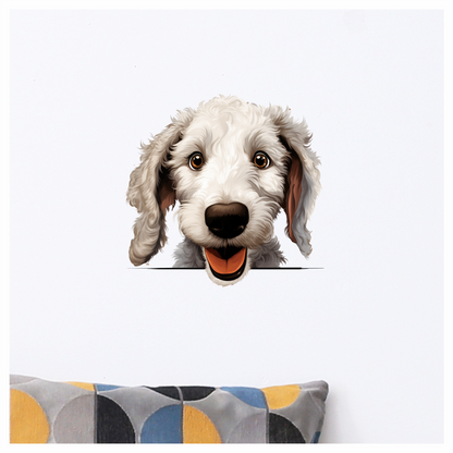 White Dog Poodle Happy Face Vinyl Sticker Decal