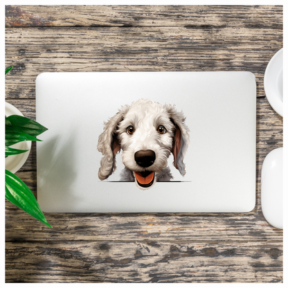 White Dog Poodle Happy Face Vinyl Sticker Decal