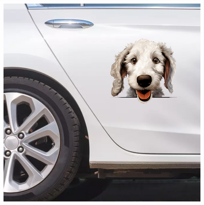 White Dog Poodle Happy Face Vinyl Sticker Decal