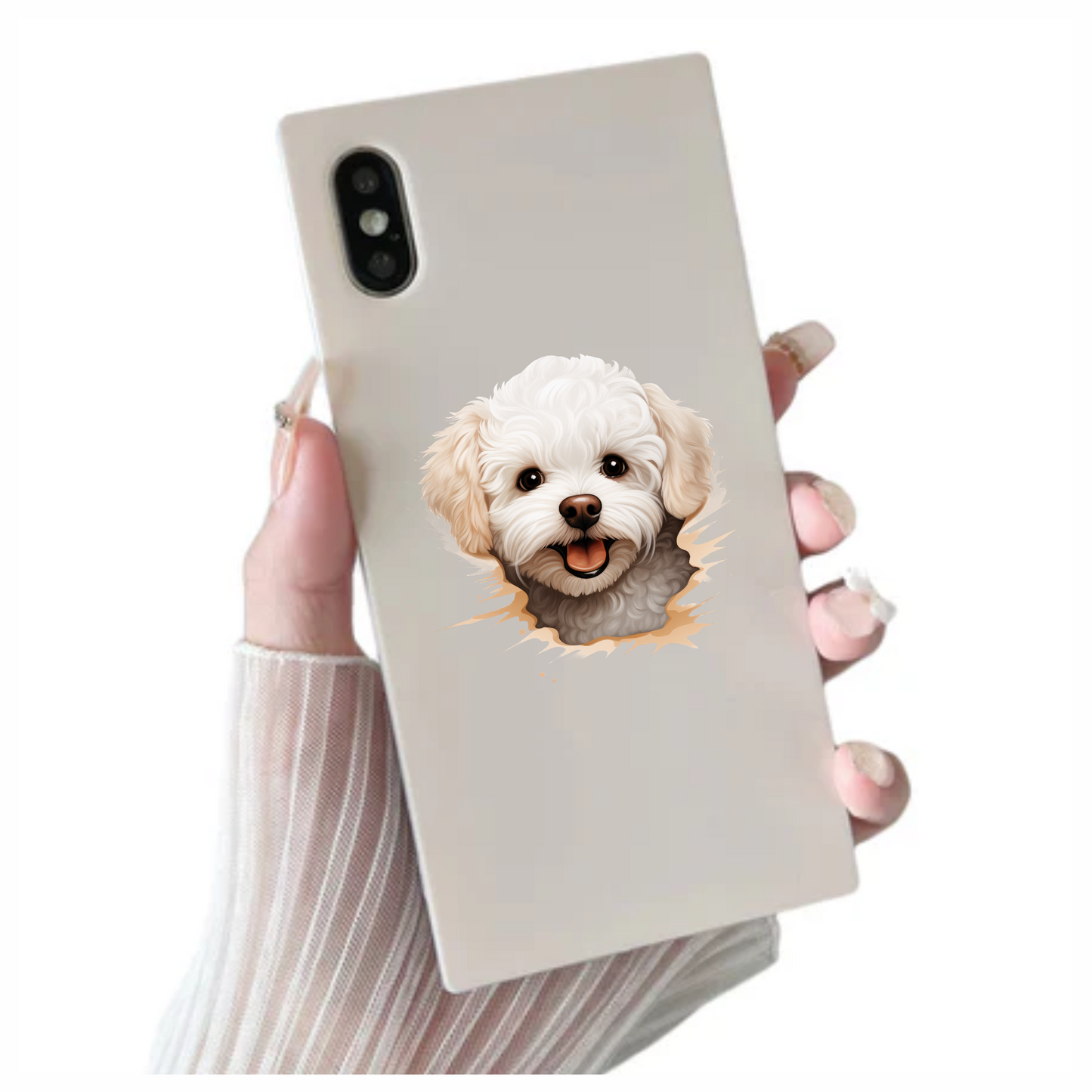White Fluffy Dog Bichon Frise Happy Vinyl Sticker Decal