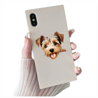 Brown White Dog Yorkshire Terrier Tongue Vinyl Sticker Decal