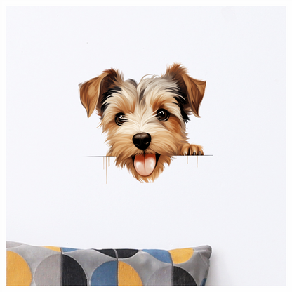 Brown White Dog Yorkshire Terrier Tongue Vinyl Sticker Decal