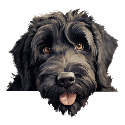 Black Dog Fluffy Labradoodle Tongue Vinyl Sticker Decal