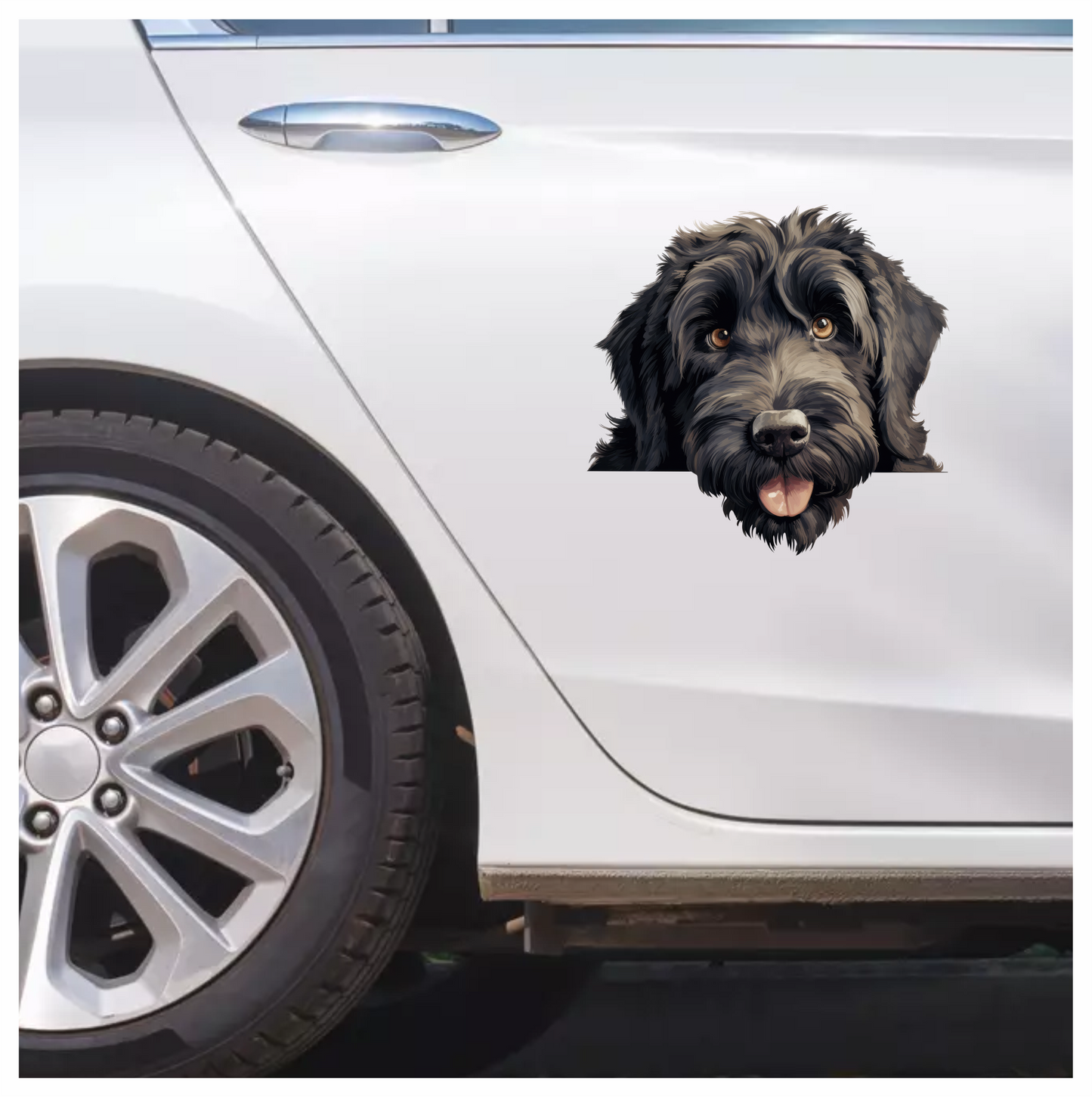 Black Dog Fluffy Labradoodle Tongue Vinyl Sticker Decal