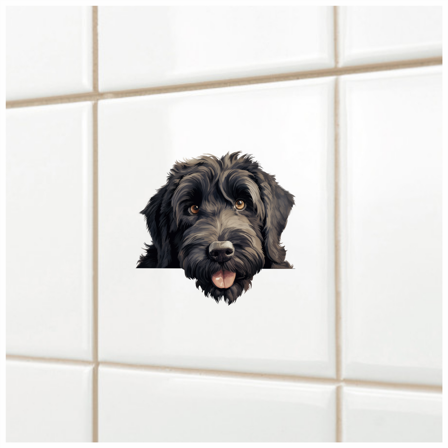 Black Dog Fluffy Labradoodle Tongue Vinyl Sticker Decal