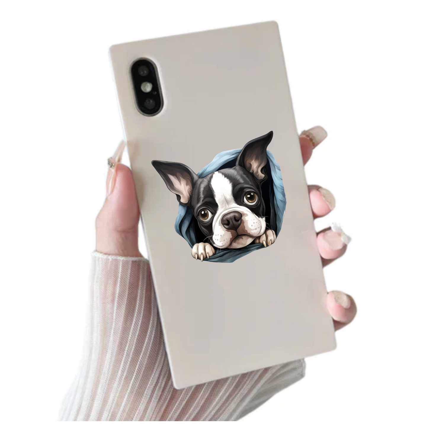 Black White Boston Terrier Blanket Vinyl Sticker Decal