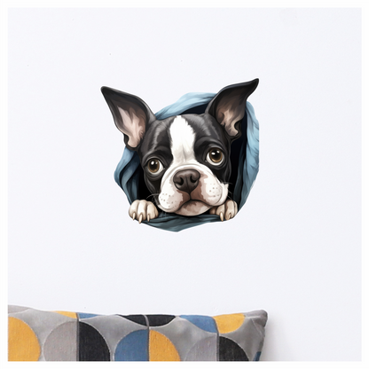 Black White Boston Terrier Blanket Vinyl Sticker Decal