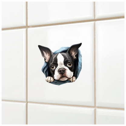 Black White Boston Terrier Blanket Vinyl Sticker Decal