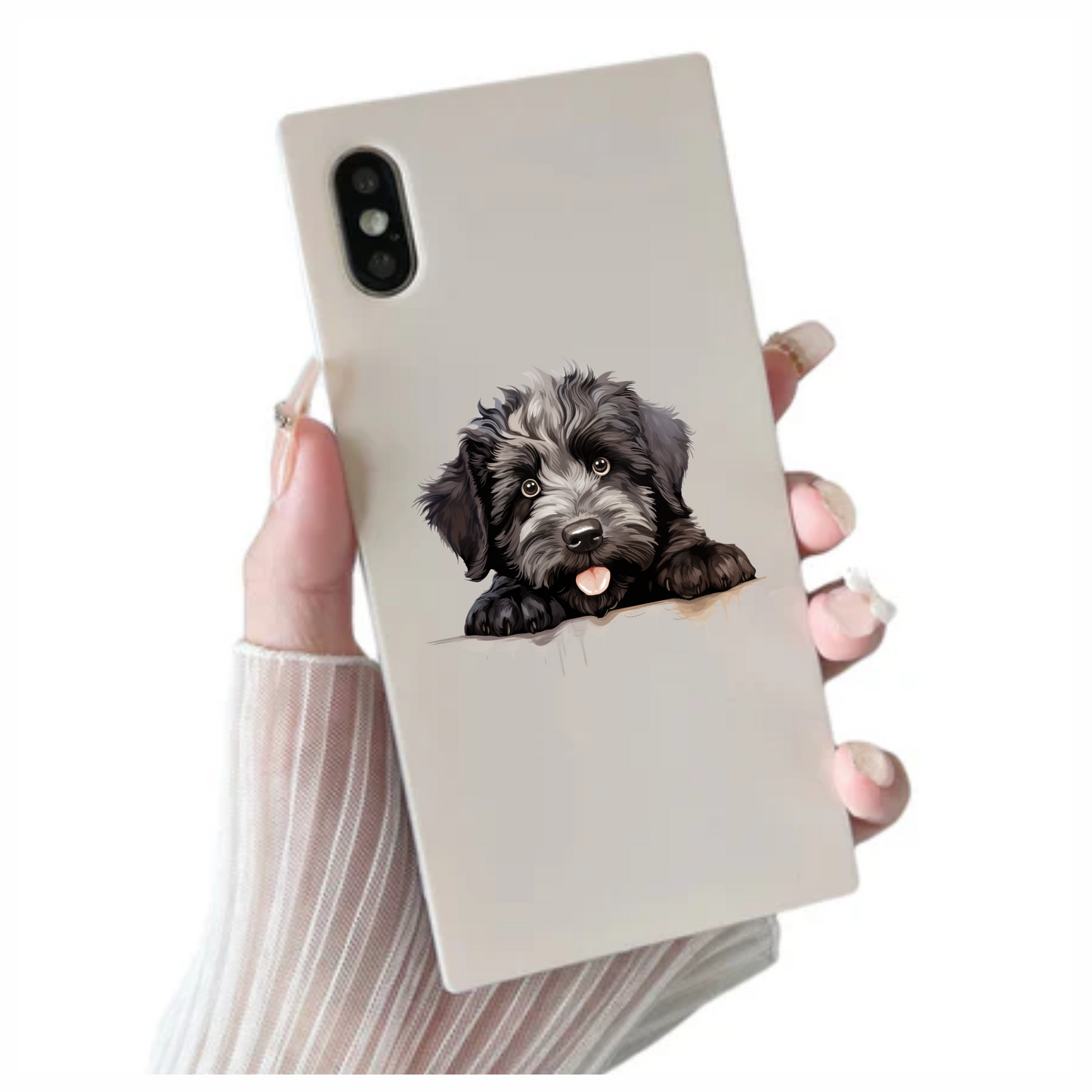 Black White Dog Puppy Fluffy Vinyl Sticker Decal