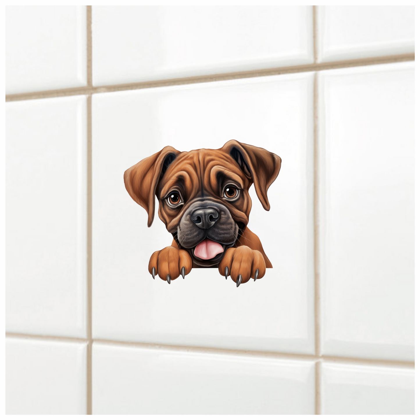 Brown Dog Boxer Puppy Cute Tongue Vinyl Sticker Decal