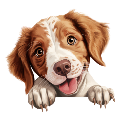 Brown White Dog Spaniel Happy Vinyl Sticker Decal