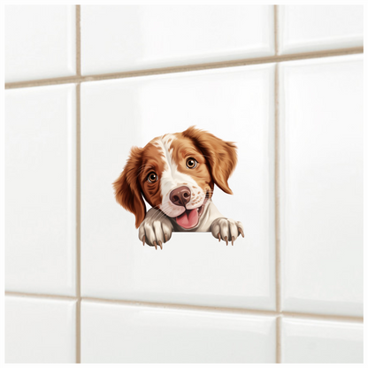 Brown White Dog Spaniel Happy Vinyl Sticker Decal