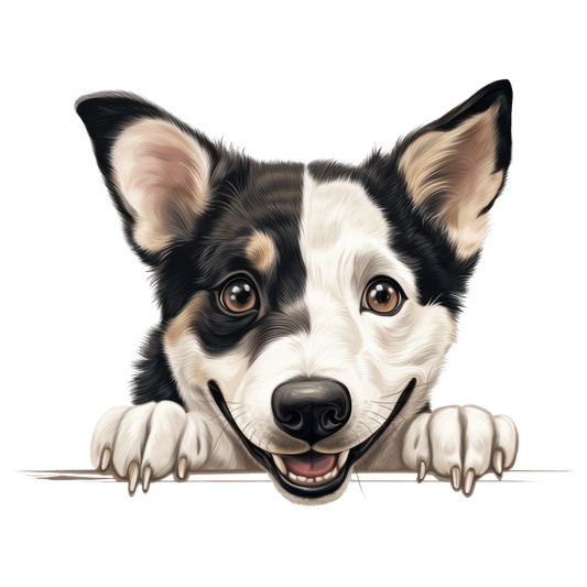 Black White Dog Corgi Smiling Vinyl Sticker Decal