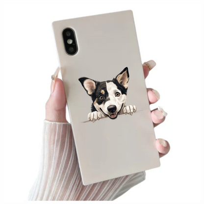 Black White Dog Corgi Smiling Vinyl Sticker Decal