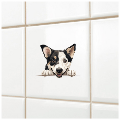 Black White Dog Corgi Smiling Vinyl Sticker Decal