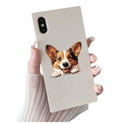 Brown White Corgi Dog Happy Face Vinyl Sticker Decal