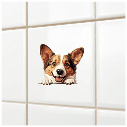 Brown White Corgi Dog Happy Face Vinyl Sticker Decal