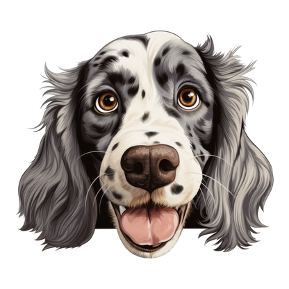 White Black Dog Spaniel Happy Face Vinyl Sticker Decal