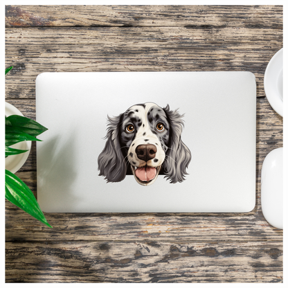 White Black Dog Spaniel Happy Face Vinyl Sticker Decal