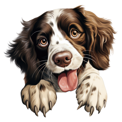 Brown White Dog Spaniel Happy Tongue Vinyl Sticker Decal