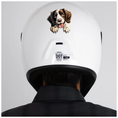 Brown White Dog Spaniel Happy Tongue Vinyl Sticker Decal