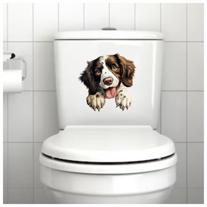 Brown White Dog Spaniel Happy Tongue Vinyl Sticker Decal