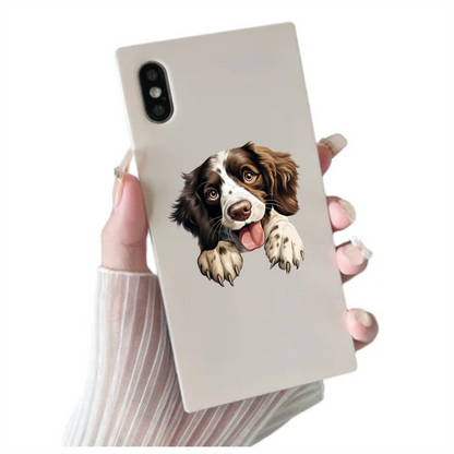 Brown White Dog Spaniel Happy Tongue Vinyl Sticker Decal