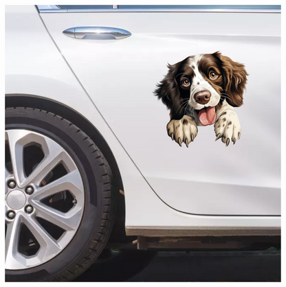 Brown White Dog Spaniel Happy Tongue Vinyl Sticker Decal