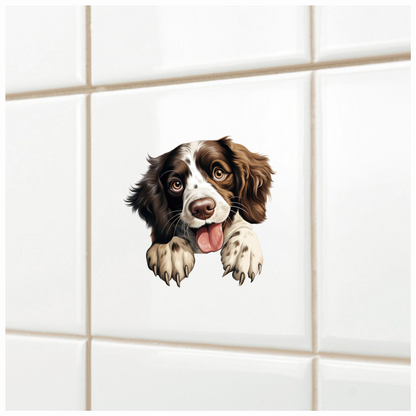 Brown White Dog Spaniel Happy Tongue Vinyl Sticker Decal