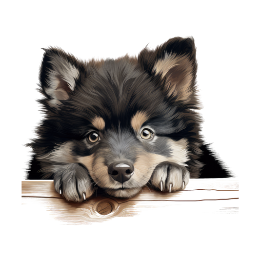 Black Brown Dog Puppy Fluffy Vinyl Sticker Decal
