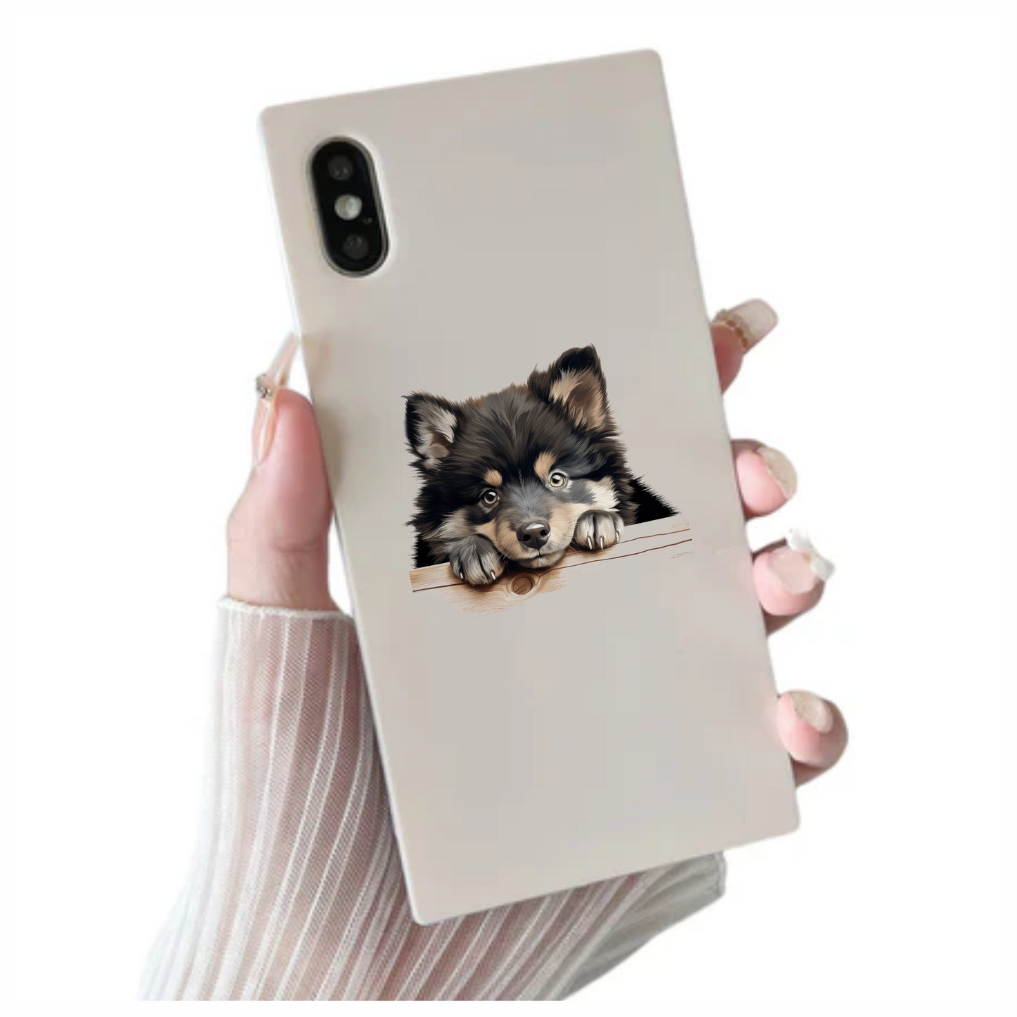 Black Brown Dog Puppy Fluffy Vinyl Sticker Decal