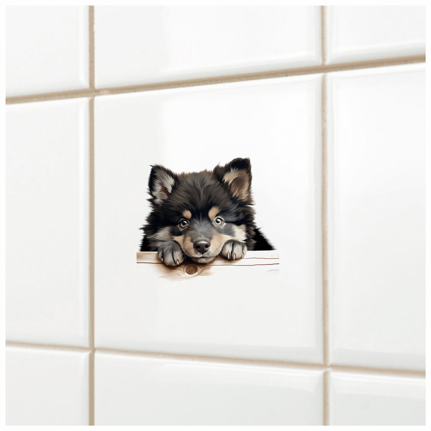 Black Brown Dog Puppy Fluffy Vinyl Sticker Decal
