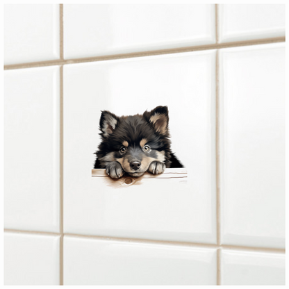 Black Brown Dog Puppy Fluffy Vinyl Sticker Decal