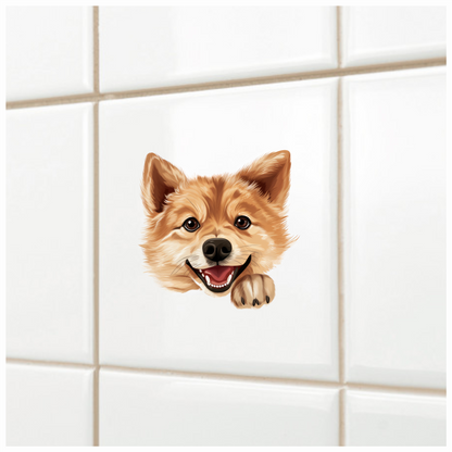 Brown Dog Cartoon Happy Face Vinyl Sticker Decal