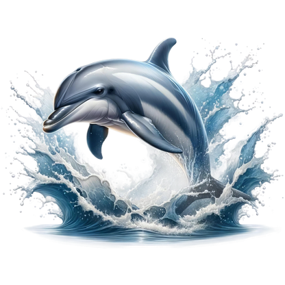 Blue Dolphin Jumping Ocean Waves Vinyl Sticker Decal