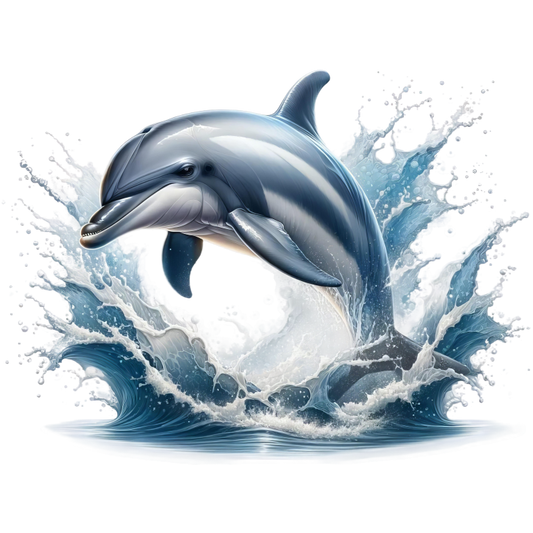 Blue Dolphin Jumping Ocean Waves Vinyl Sticker Decal
