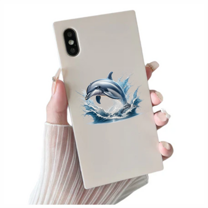 Blue Dolphin Jumping Ocean Waves Vinyl Sticker Decal