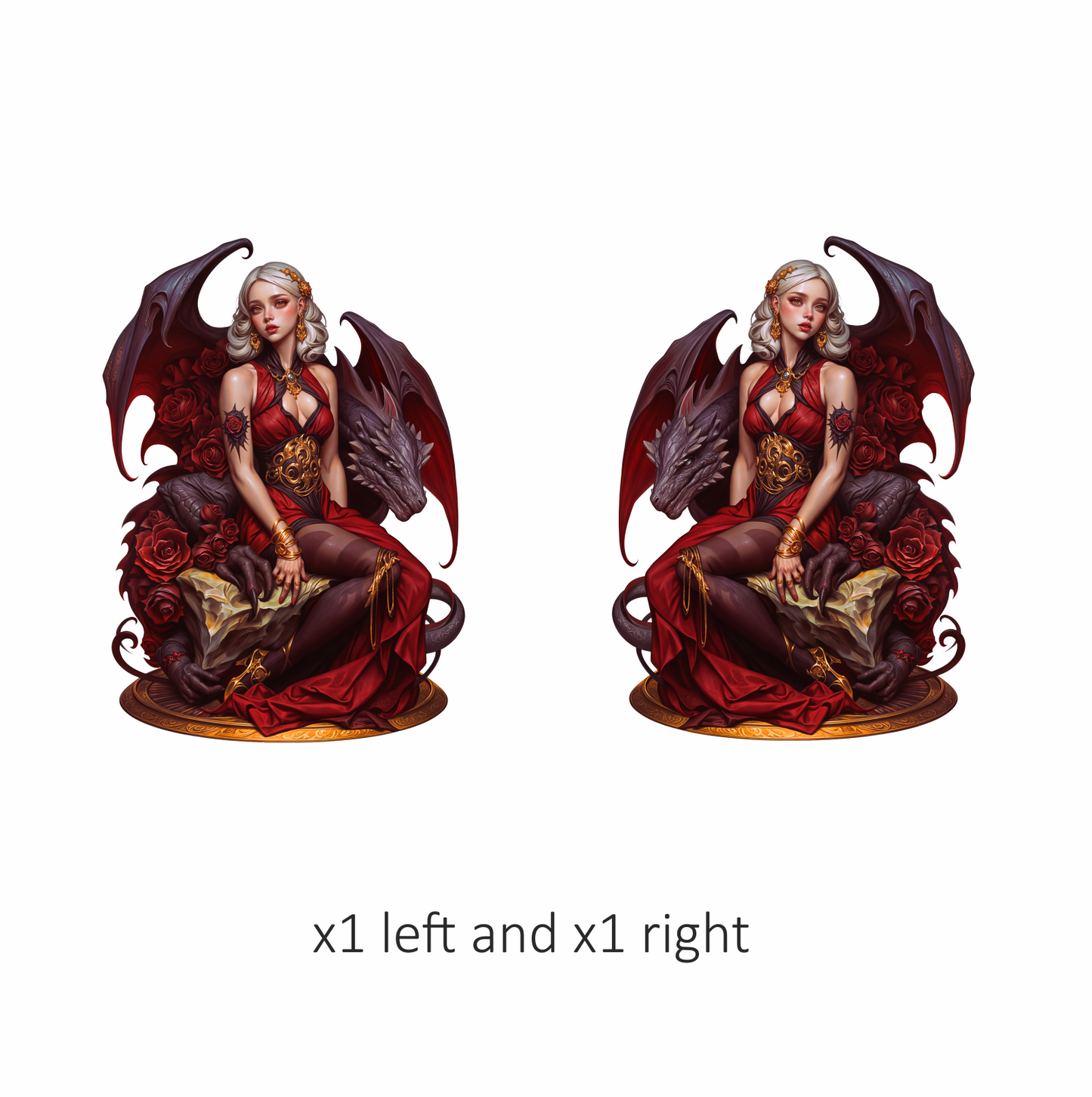 Woman Dragon Red Roses Gold Jewelry Vinyl Sticker Decal