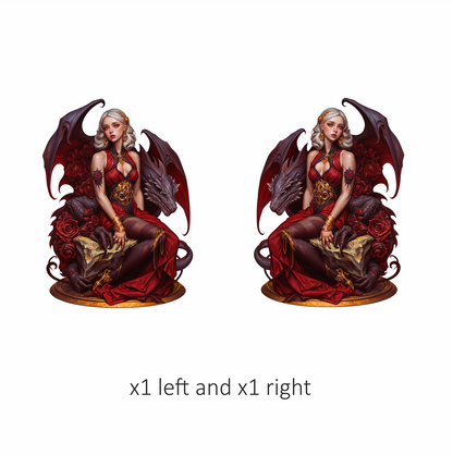 Woman Dragon Red Roses Gold Jewelry Vinyl Sticker Decal
