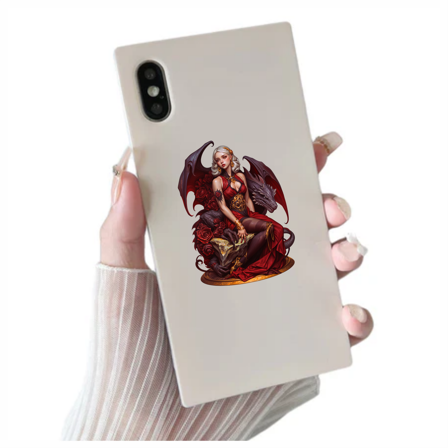 Woman Dragon Red Roses Gold Jewelry Vinyl Sticker Decal