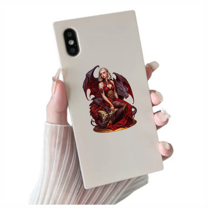 Woman Dragon Red Roses Gold Jewelry Vinyl Sticker Decal