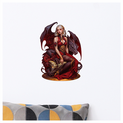 Woman Dragon Red Roses Gold Jewelry Vinyl Sticker Decal