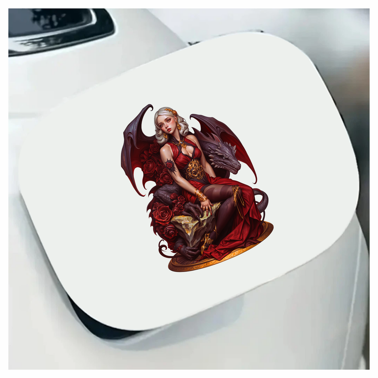 Woman Dragon Red Roses Gold Jewelry Vinyl Sticker Decal