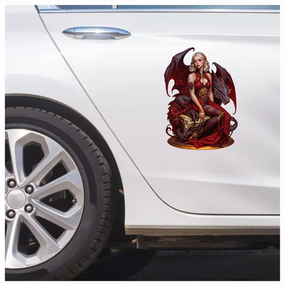 Woman Dragon Red Roses Gold Jewelry Vinyl Sticker Decal
