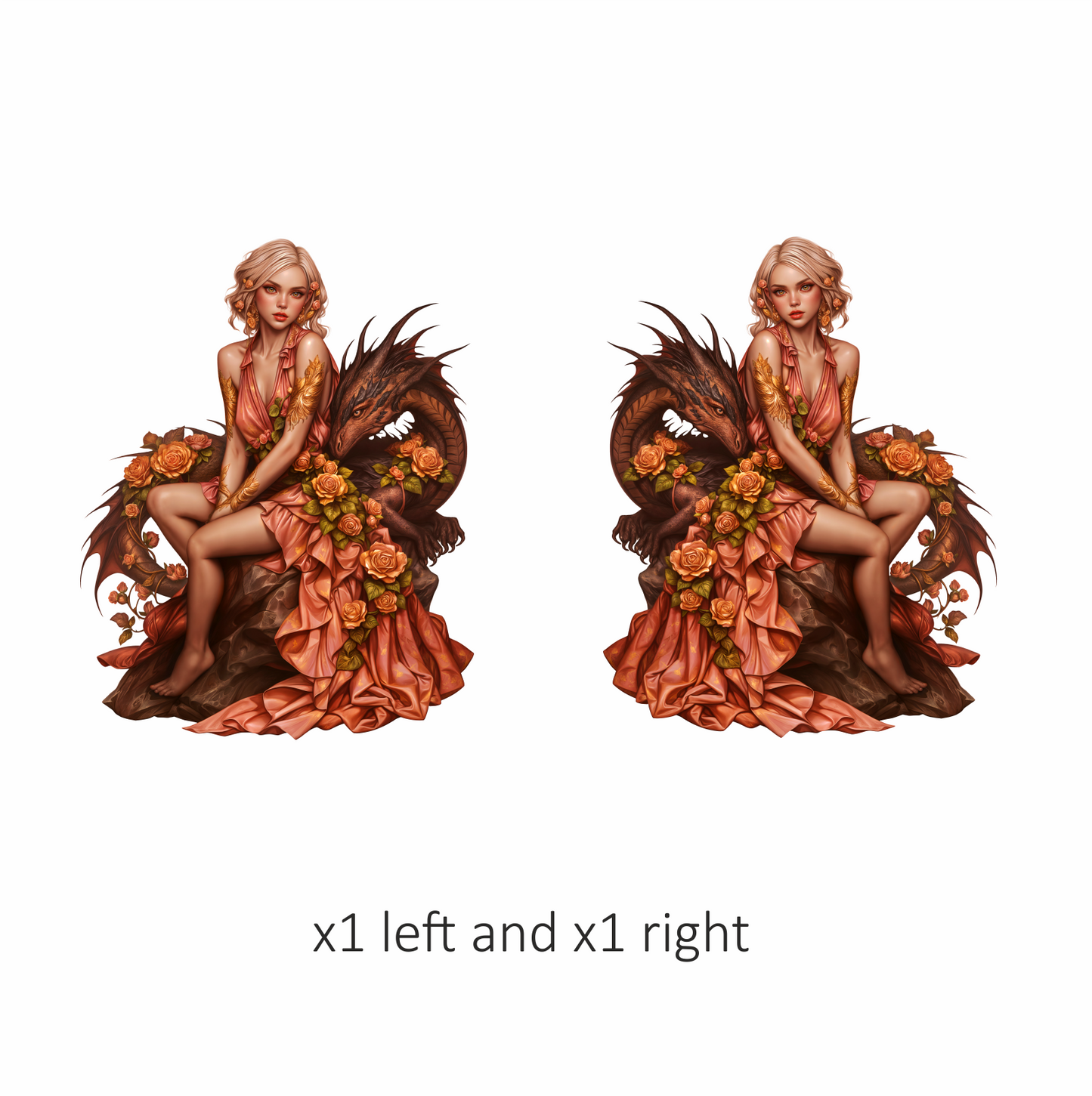 Woman Peach Dragon Roses Sitting Vinyl Sticker Decal